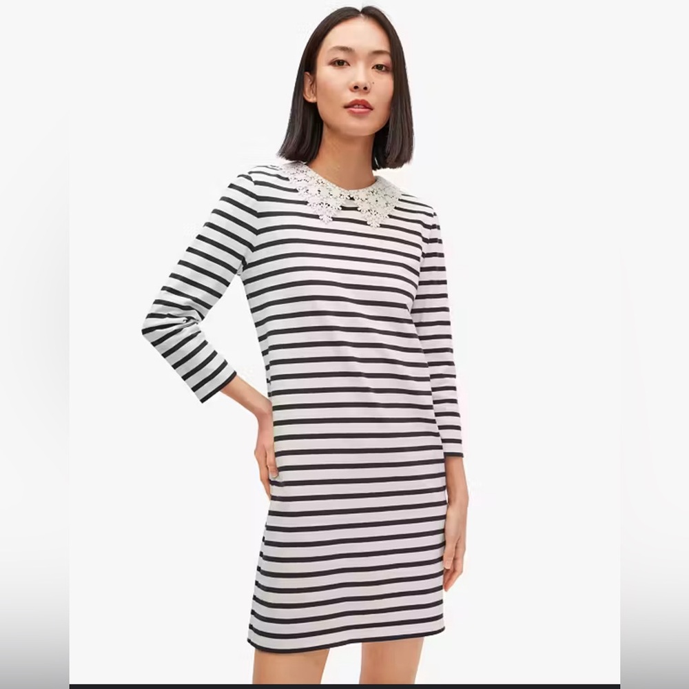 kate spade lace daisy collar striped tee dress sz m